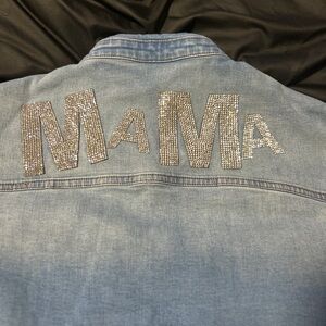 Embellished Denim Jacket with 'Mama' Design